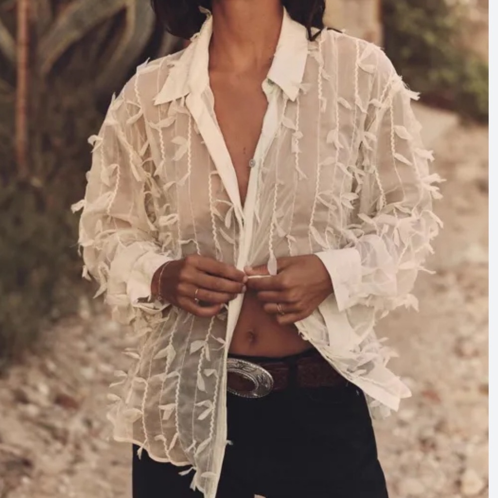 Zara NWT fringed semi sheer top 8953/092